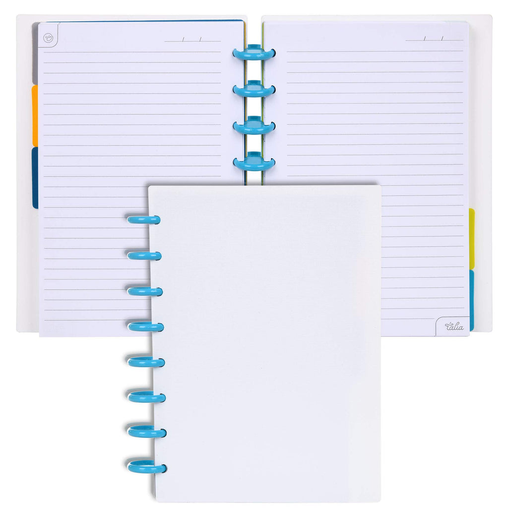 Talia Discbound Notebooks, Planner, Customizable, (White W/Turq Discs, Junior (5.5In X 8.5In))