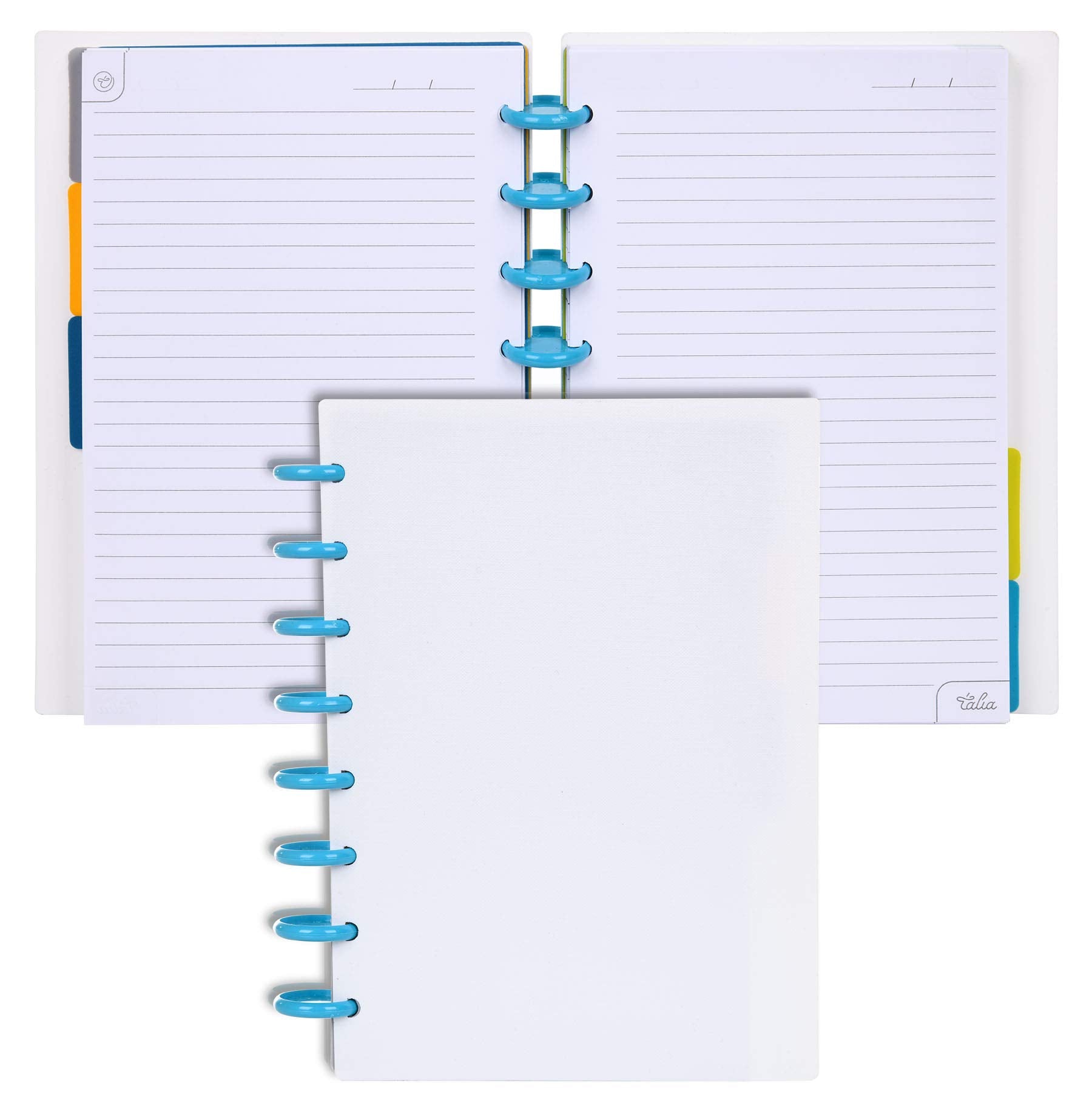 Talia Discbound Notebooks, Planner, Customizable, (White W/Turq Discs, Junior (5.5In X 8.5In))