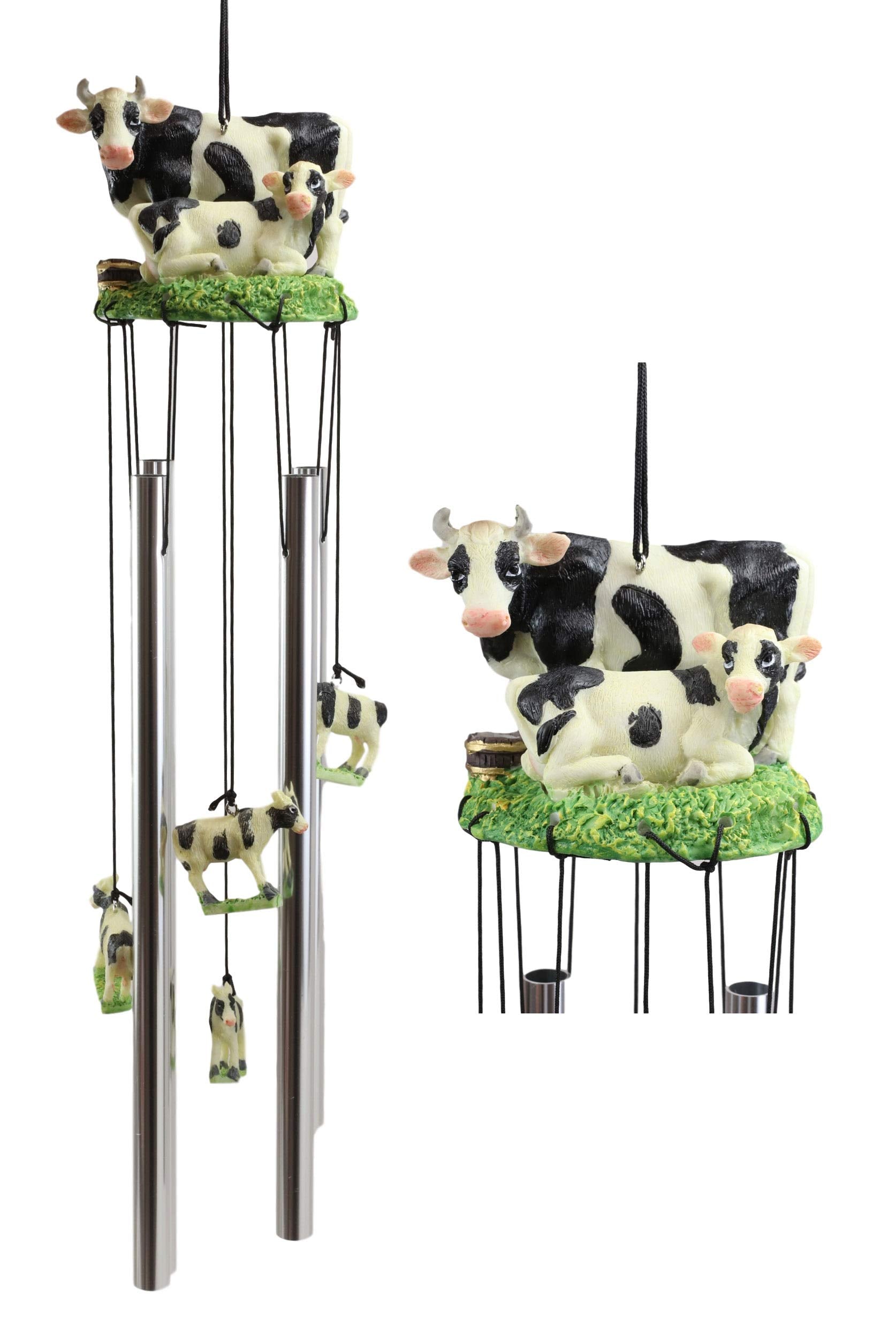 Ebros Gift Bovine Holstein Cow And Baby Calf Family Resonant Relaxing Aluminum Wind Chime Country Western Rustic Farm Cows Garde