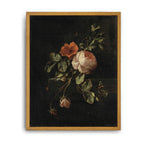 Roslynity Framed Canvas Wall Art Vintage Print Oil Paintings Moody Dark Flower Botanical Floral Still Life with Roses Retro Aest