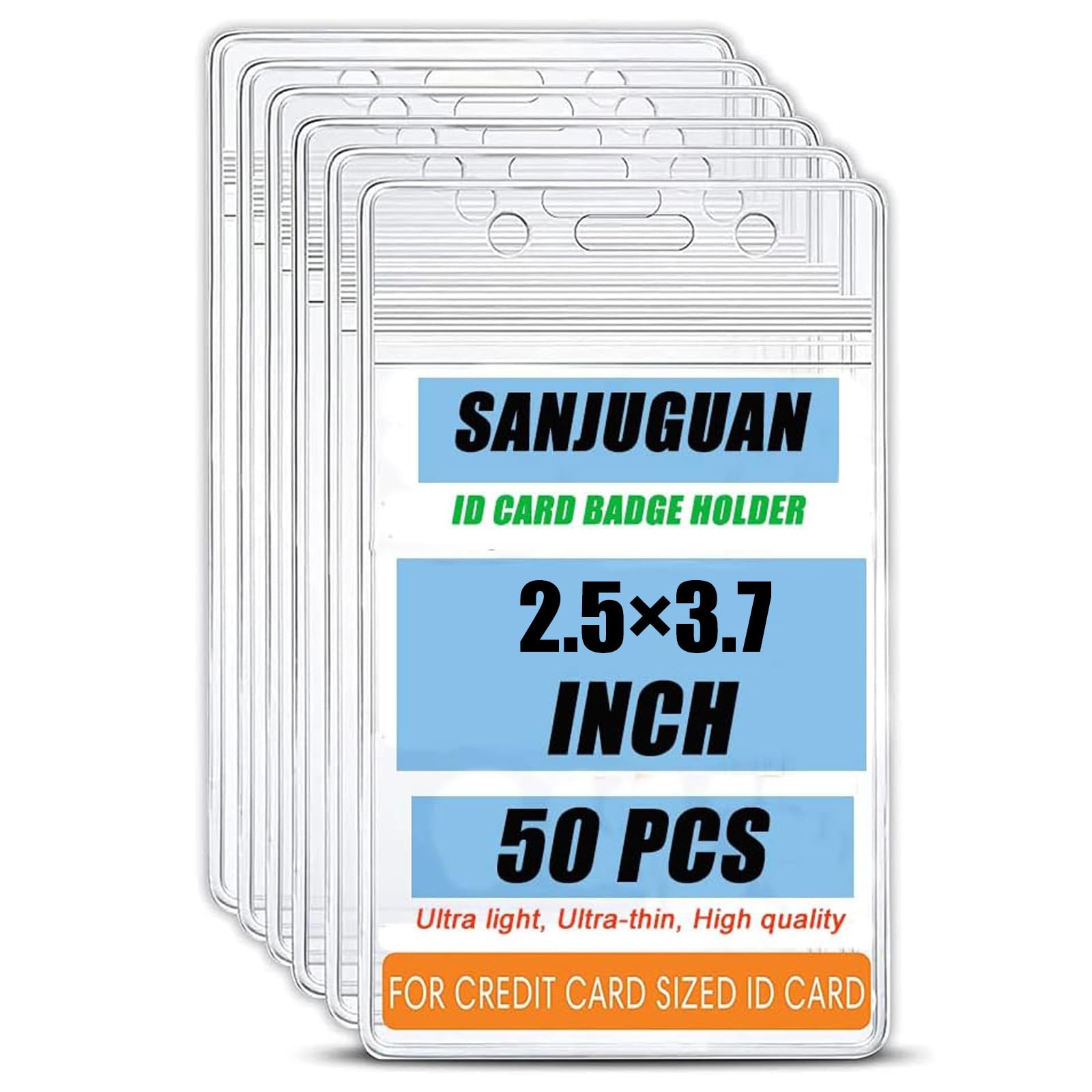 Sanjuguan 50-Pack Vertical Clear Pvc Id Badge Holders With Waterproof Resealable Zip - Fits 2.5' X 3.7' Badge Record Id Cards