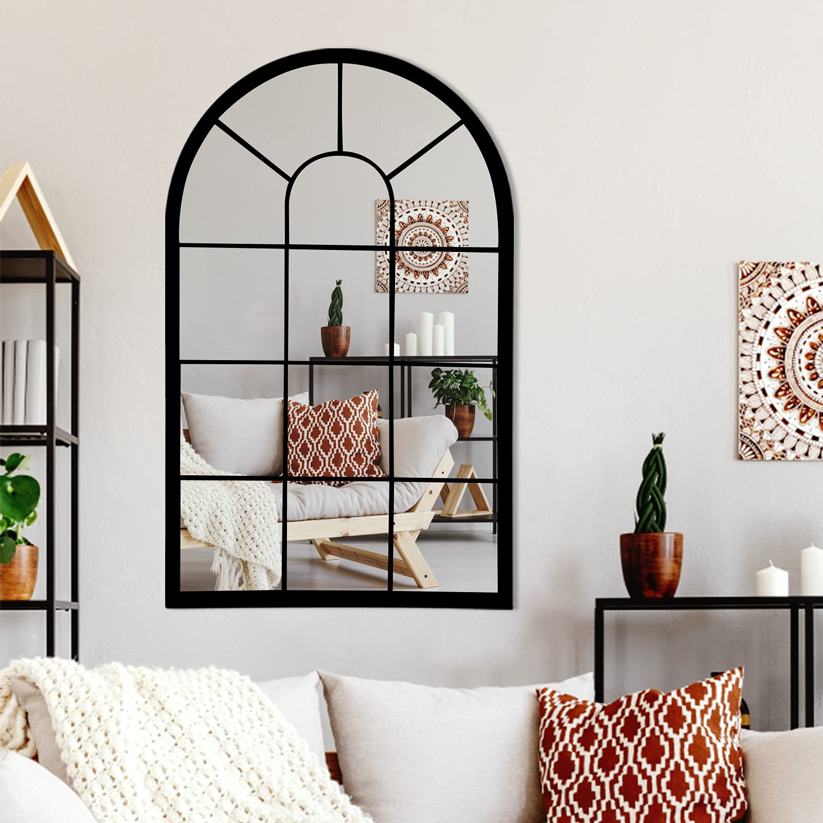 HQiJun Wall Mirror Window Decorative Mirrors Arched Farmhouse for Living Room Bedroom Entryway Bathroom Vanity (19.7    x31.5   