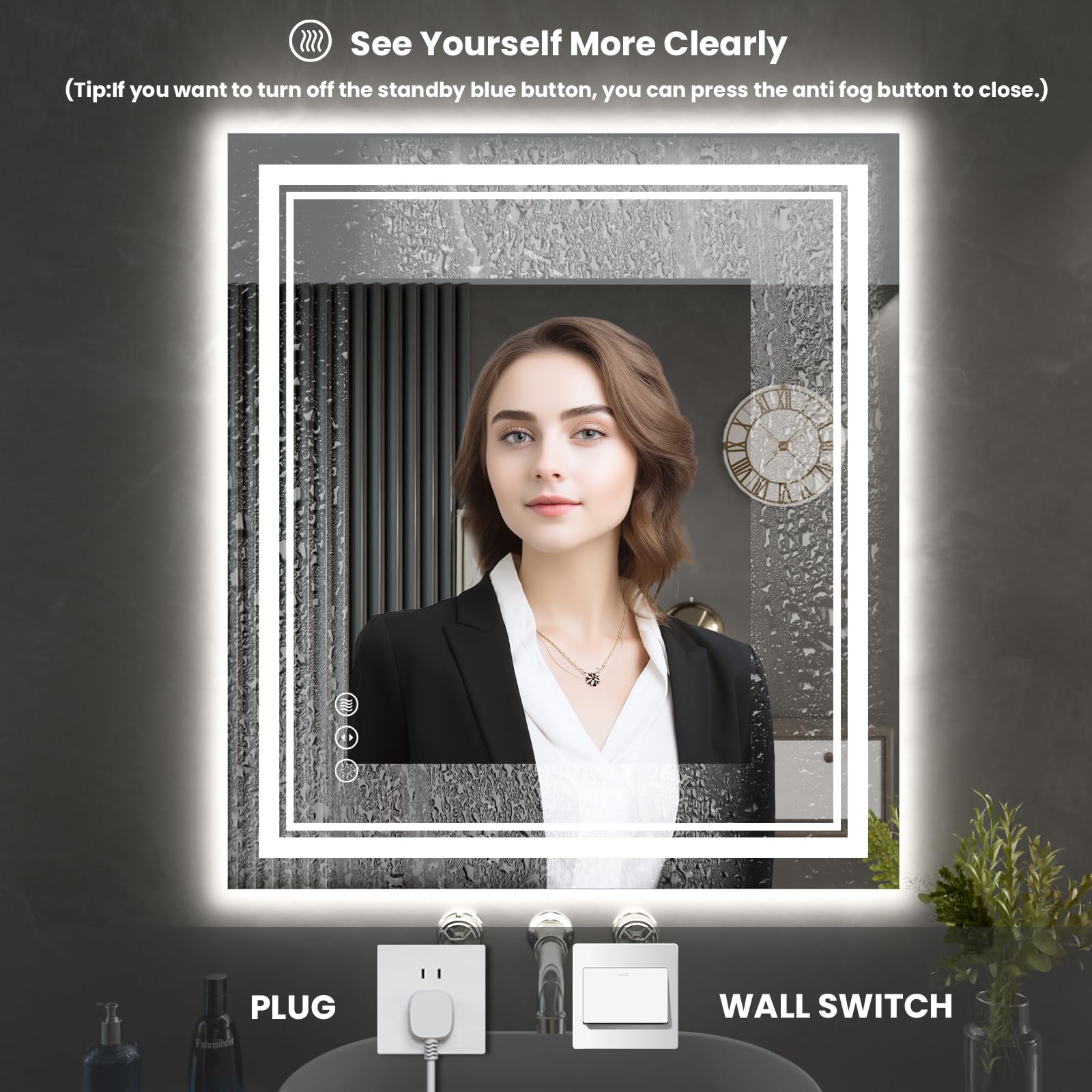 Istripmf 28 X 32 Inch Led Bathroom Mirror, Front Light And Backlit Anti-Fog Dimmable Memory Lighted Vanity Mirror, Shatterproof