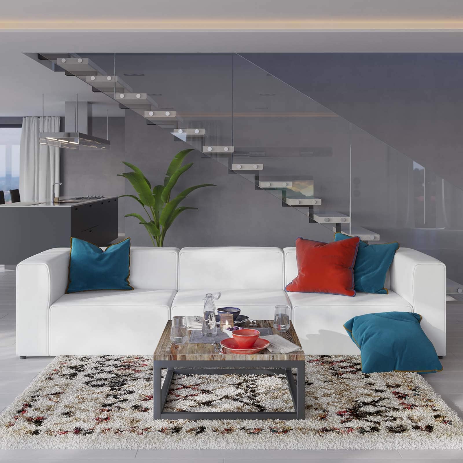 Modway Mingle Vegan Leather 3-Piece Sectional Sofa in White