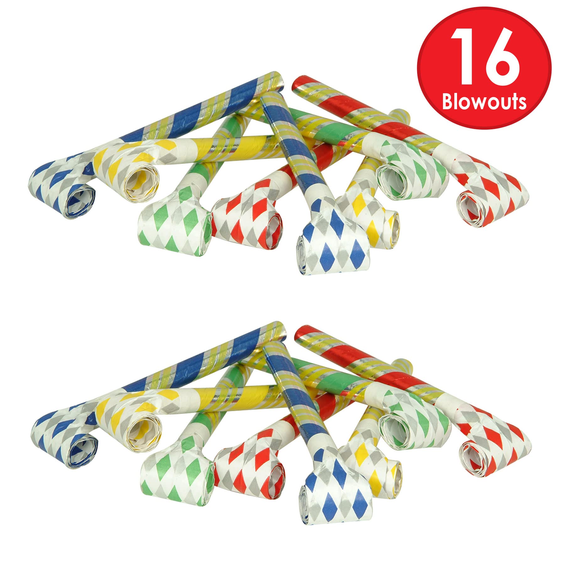 Beistle 16 Piece Super-Tube Noiseless Blowouts For Birthday Favors, New Year'S Eve Party Supplies, Multicolor