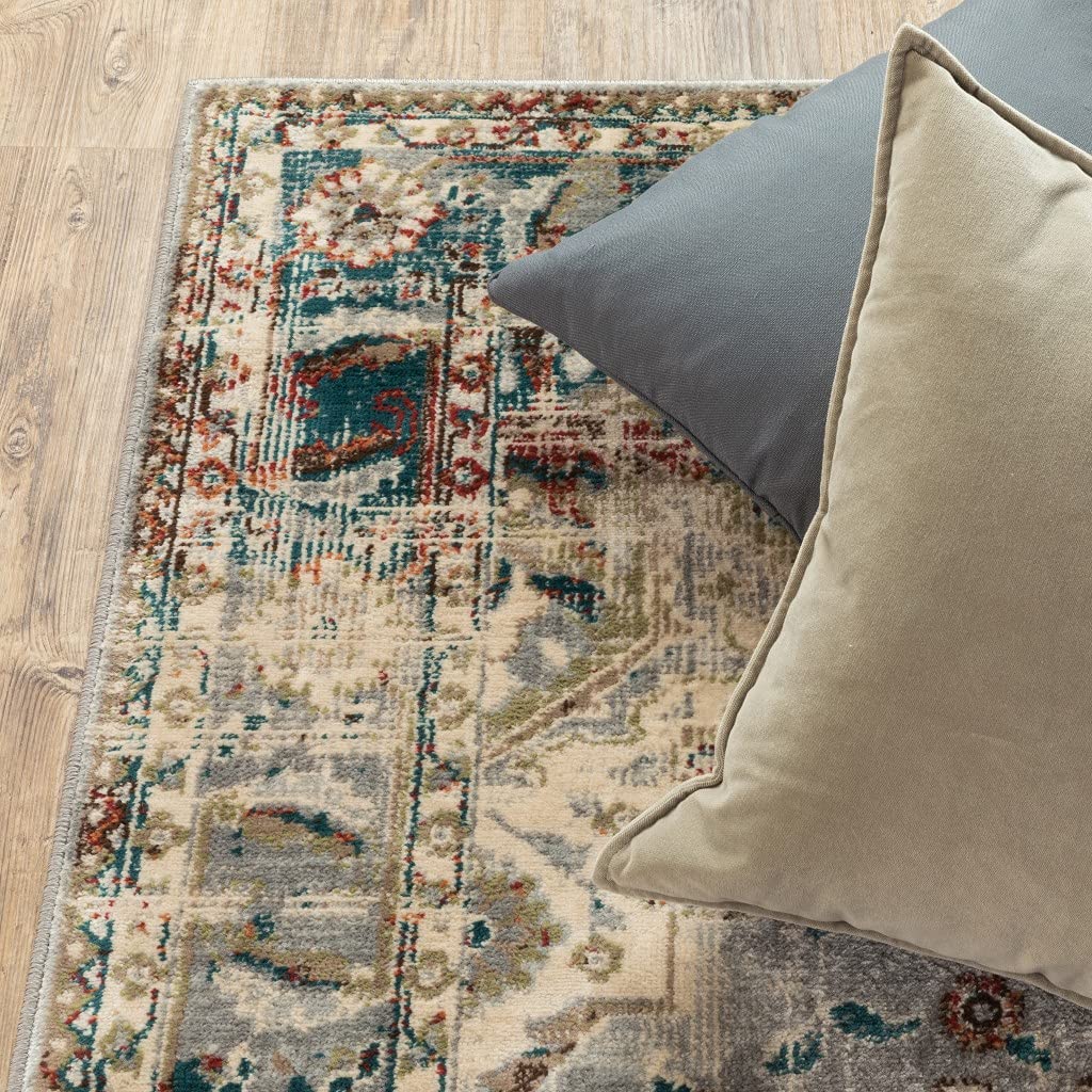 HomeRoots Grey Polypropylene 5’ x 7’ Gray and Rust Distressed MedallionArea Rug