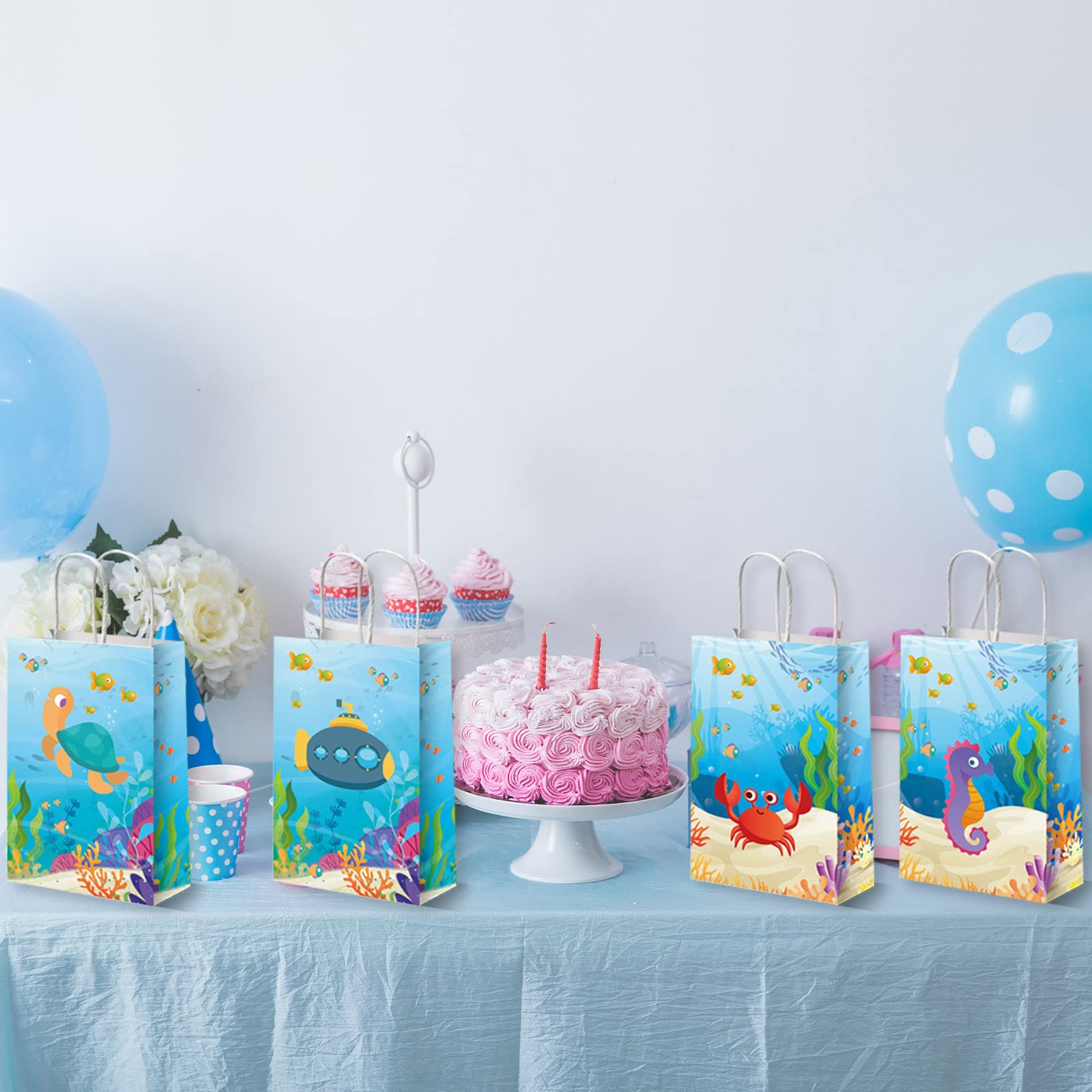 12 Pack Sea Animals Party Bags Under The Sea Party Favor Gift Bags Ocean Themed Party Treat Bags Marine Creature Fish Mermaid Ca