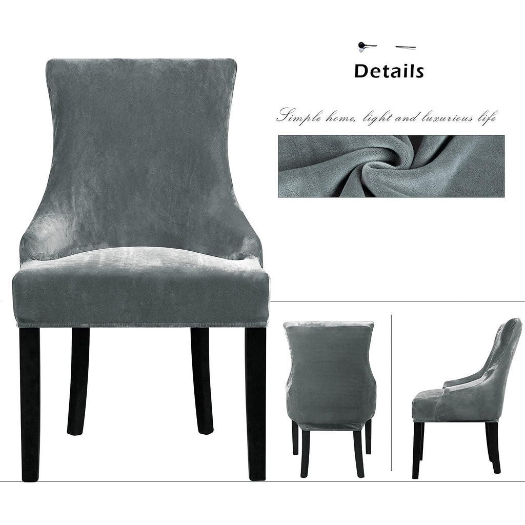 Lellen Velvet Stretch Wingback Chair Cover Slipcover - Reusable Protector Cover For Dining Room Banquet Home Decor Etc Machine Washable Hand Washable (Set Of 4, Charcoal Grey)