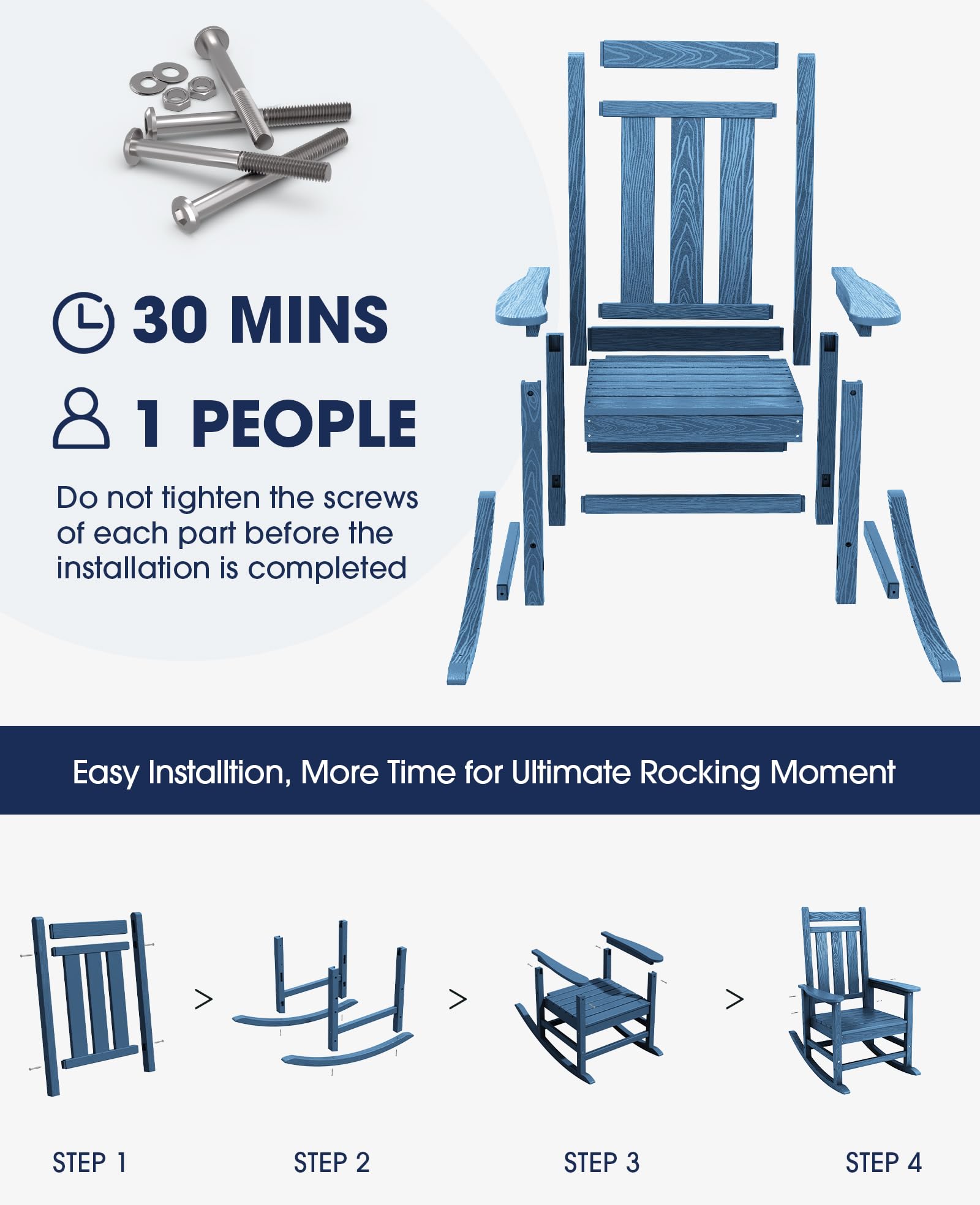 Kingyes Outdoor Patio Rocking Chair,(Plum Rocker) Blue