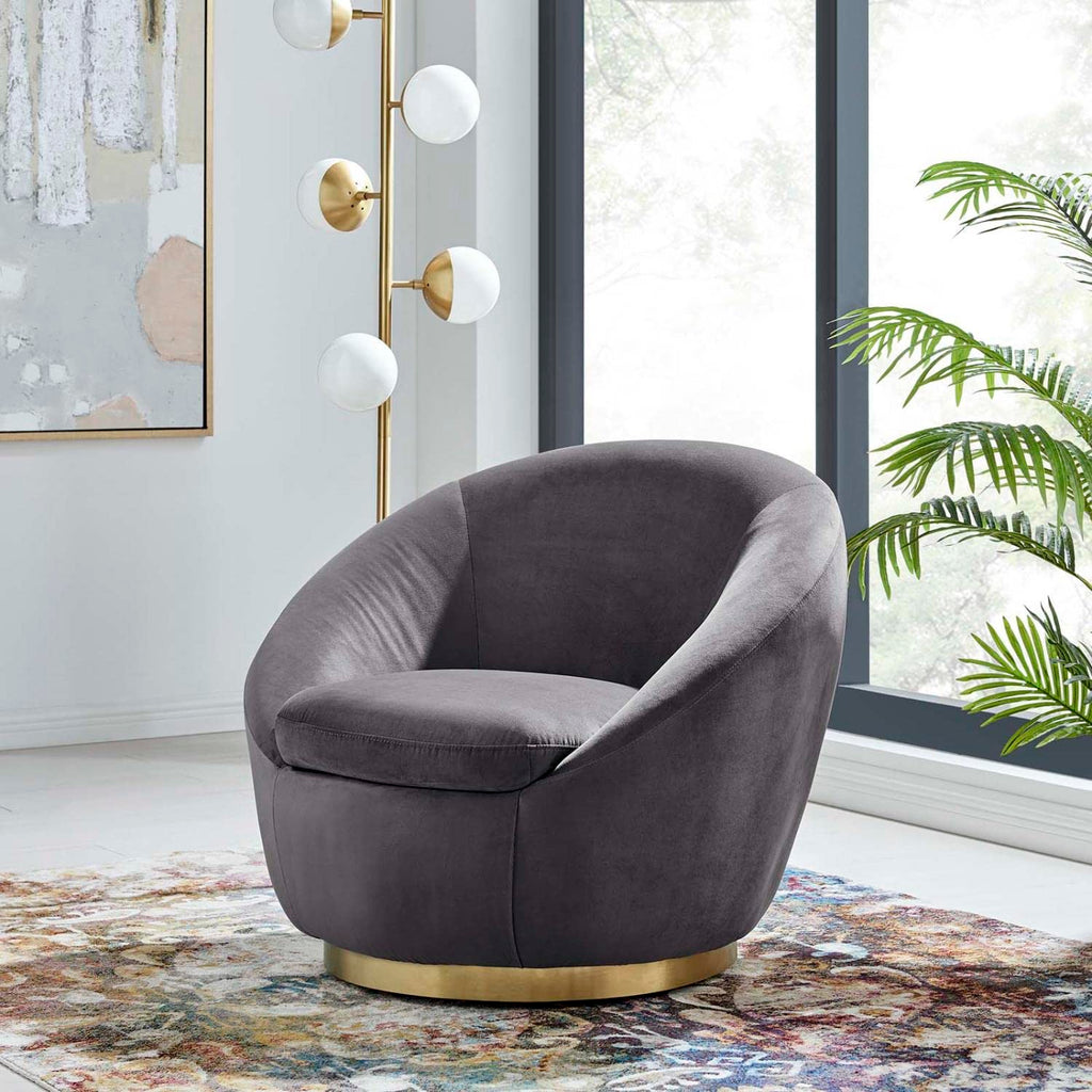 Modway Buttercup Velvet Swivel Chair With Gold Gray Finish Eei-5005-Gld-Gry