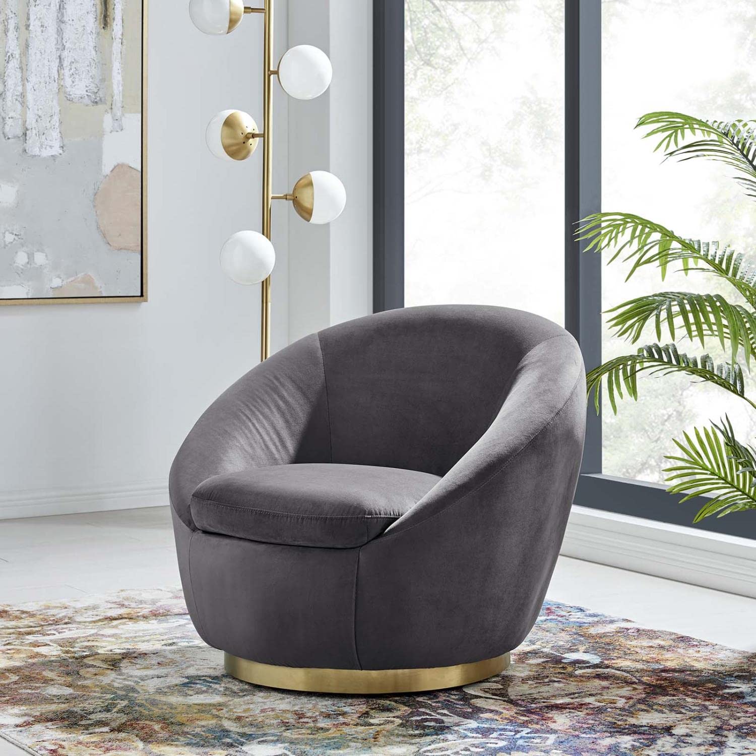 Modway Buttercup Velvet Swivel Chair With Gold Gray Finish Eei-5005-Gld-Gry