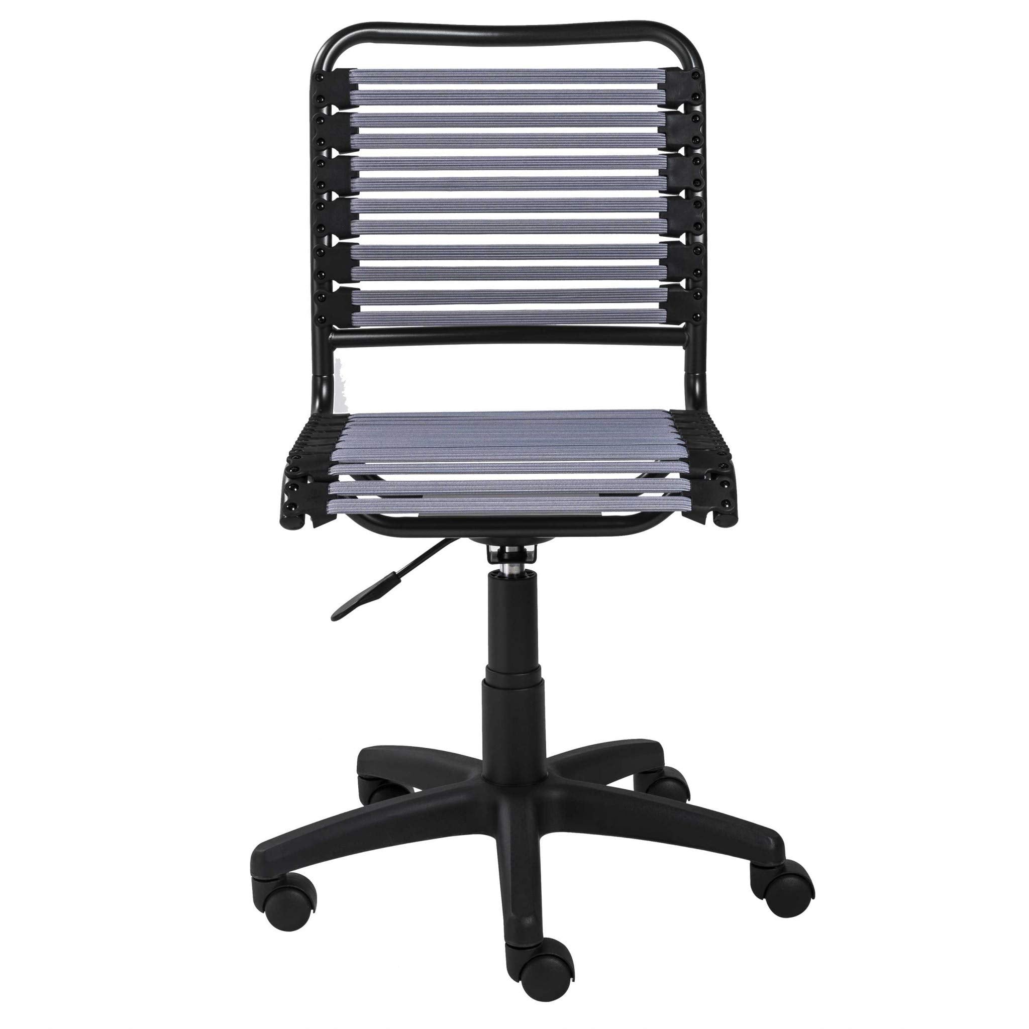 HomeRoots 18.12' X 24' X 37.21' Light Gray Flat Bungie Cords Low Back Office Chair with Graphite Black Frame and Base