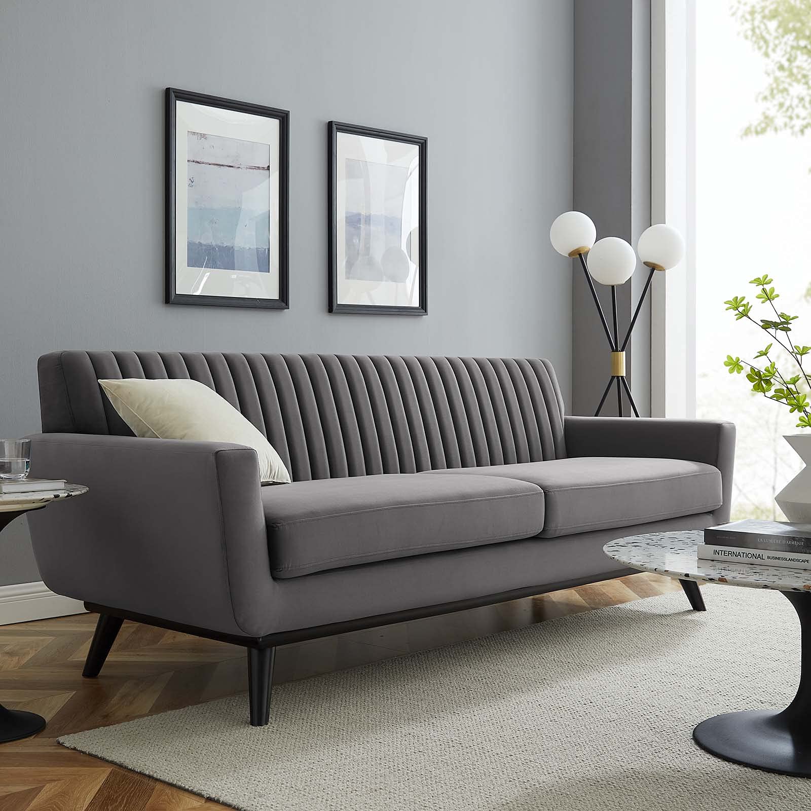 Modway Engage Channel Tufted Performance Velvet Sofa in Gray