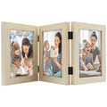 Golden State Art, 5x7 Triple Hinged Picture Frame, Three Photo Folding Frames, for Wedding Family Pictures Collage (Beige, Tripl