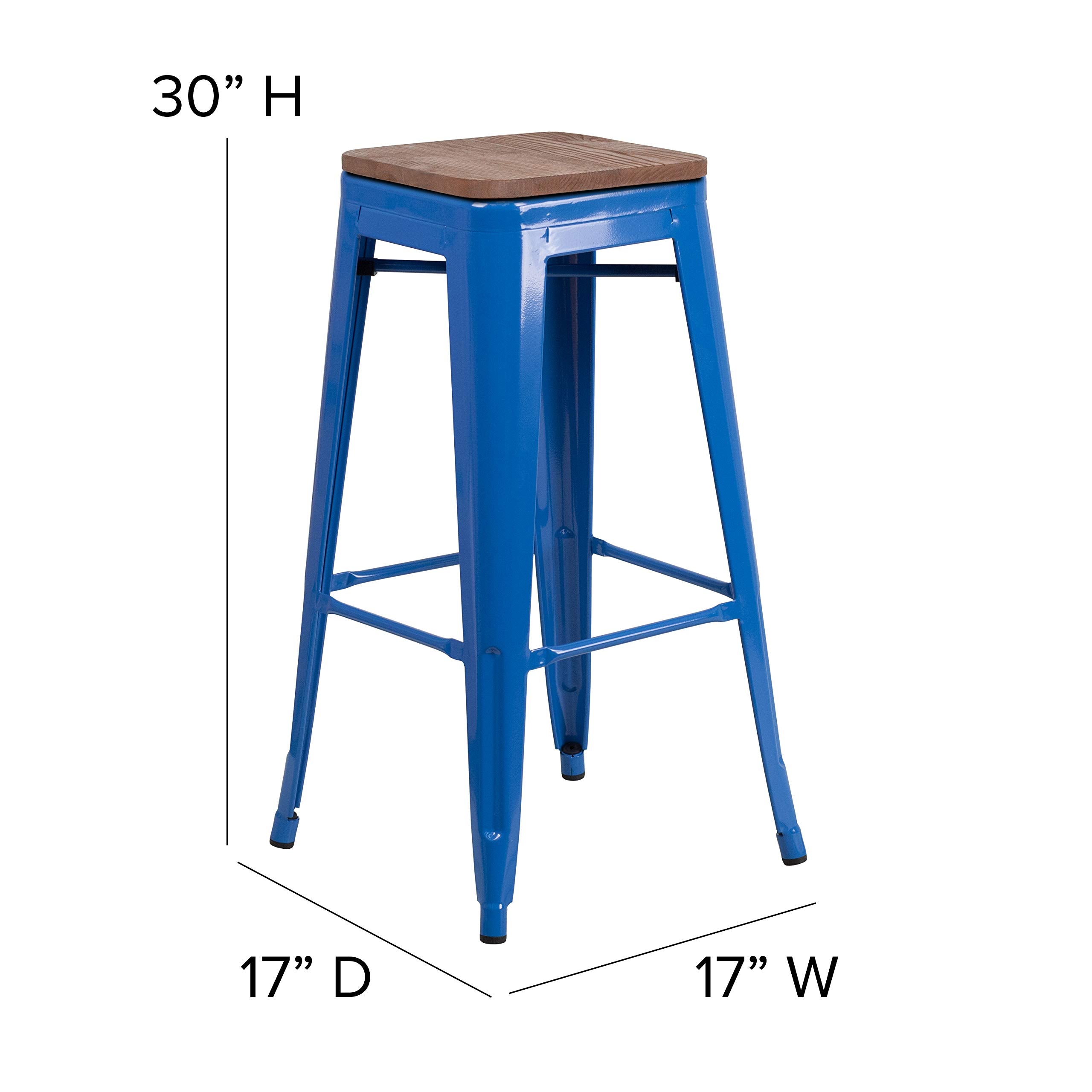 Flash Furniture Lily 30&quot; High Backless Blue Metal Barstool with Square Wood Seat