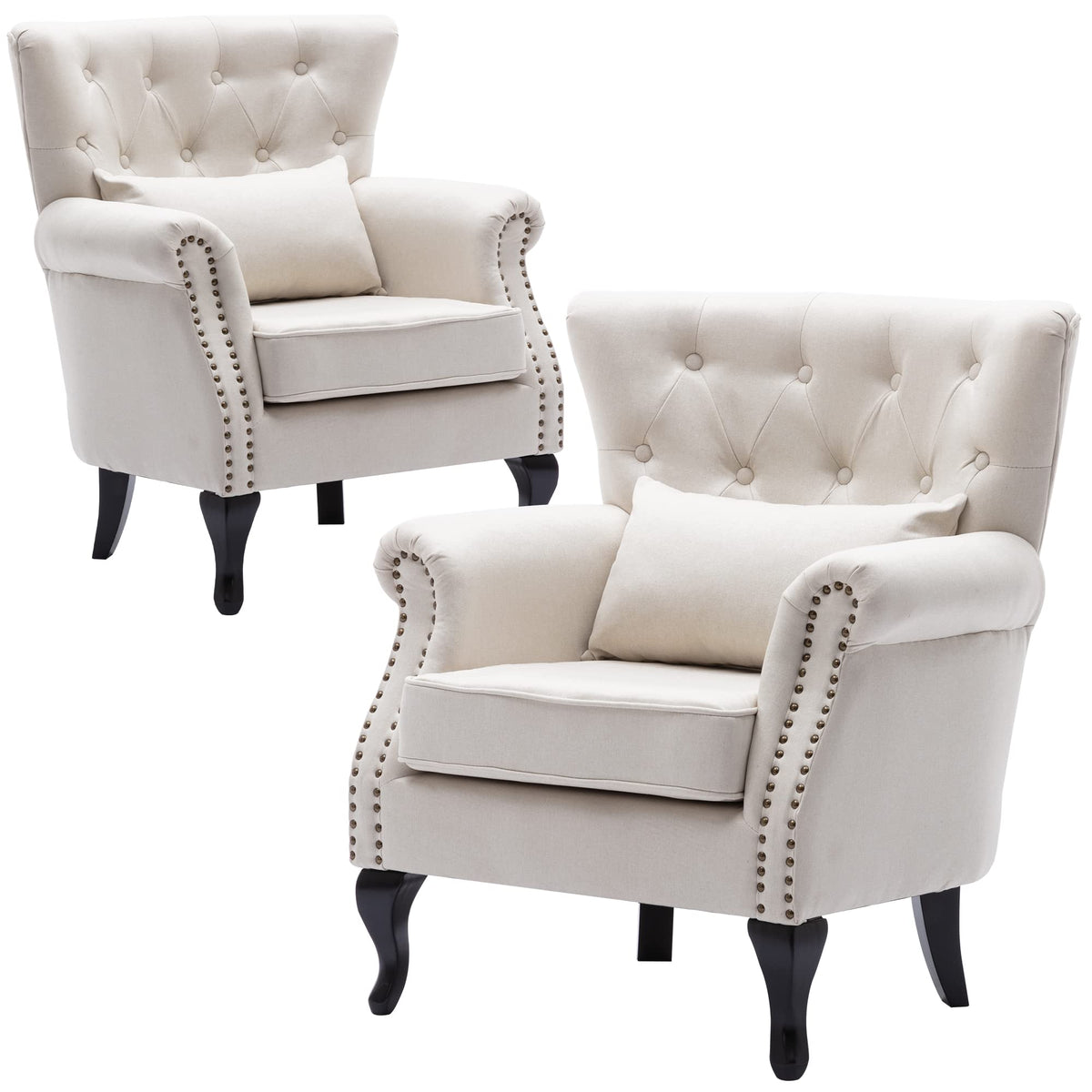 Dm Furniture Velvet Accent Chairs Set Of 2 With Arm Comfy Living Room Chair Mid-Century Modern Wingback Side Chair Single Sofa C