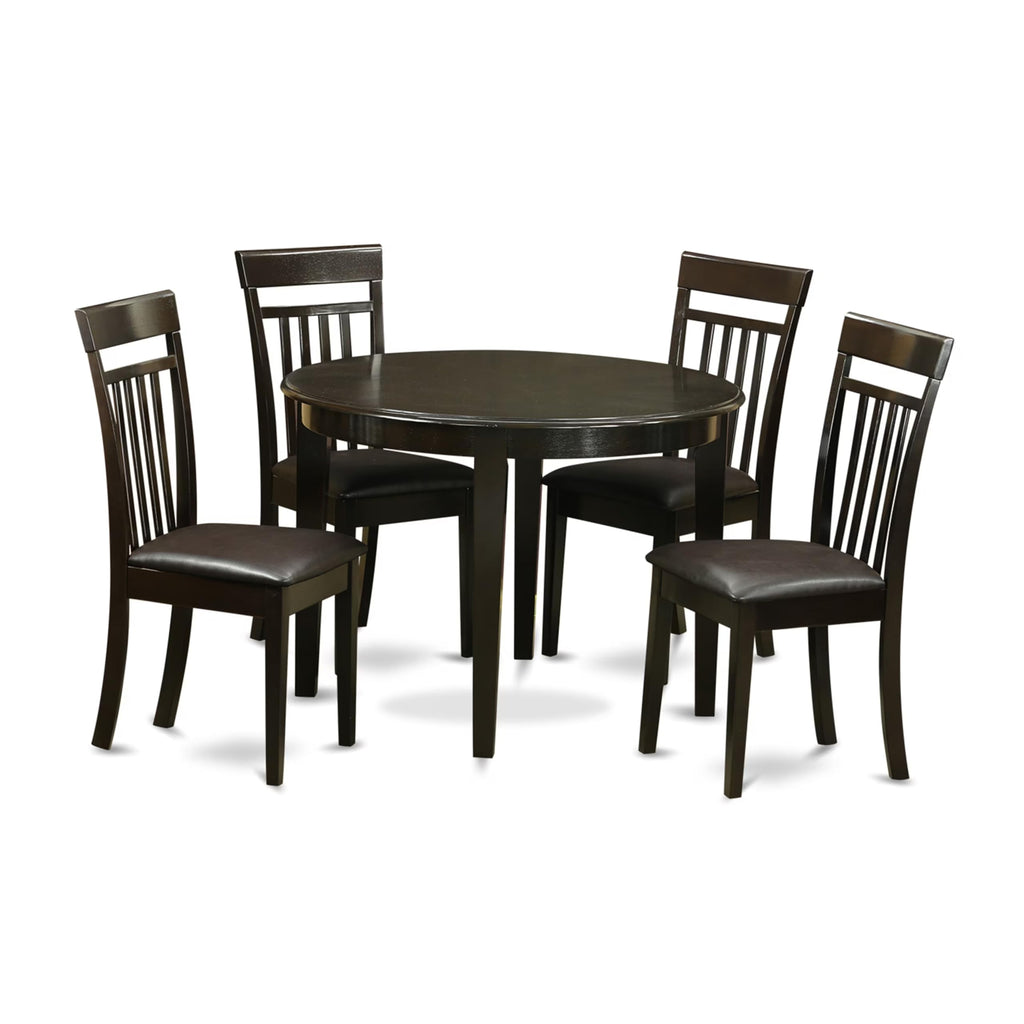East West Furniture BOCA5-CAP-LC 5 Piece Dining Room Table Set Includes a Round Wooden Table and 4 Faux Leather Kitchen Dining Chairs, 42x42 Inch, Cappuccino