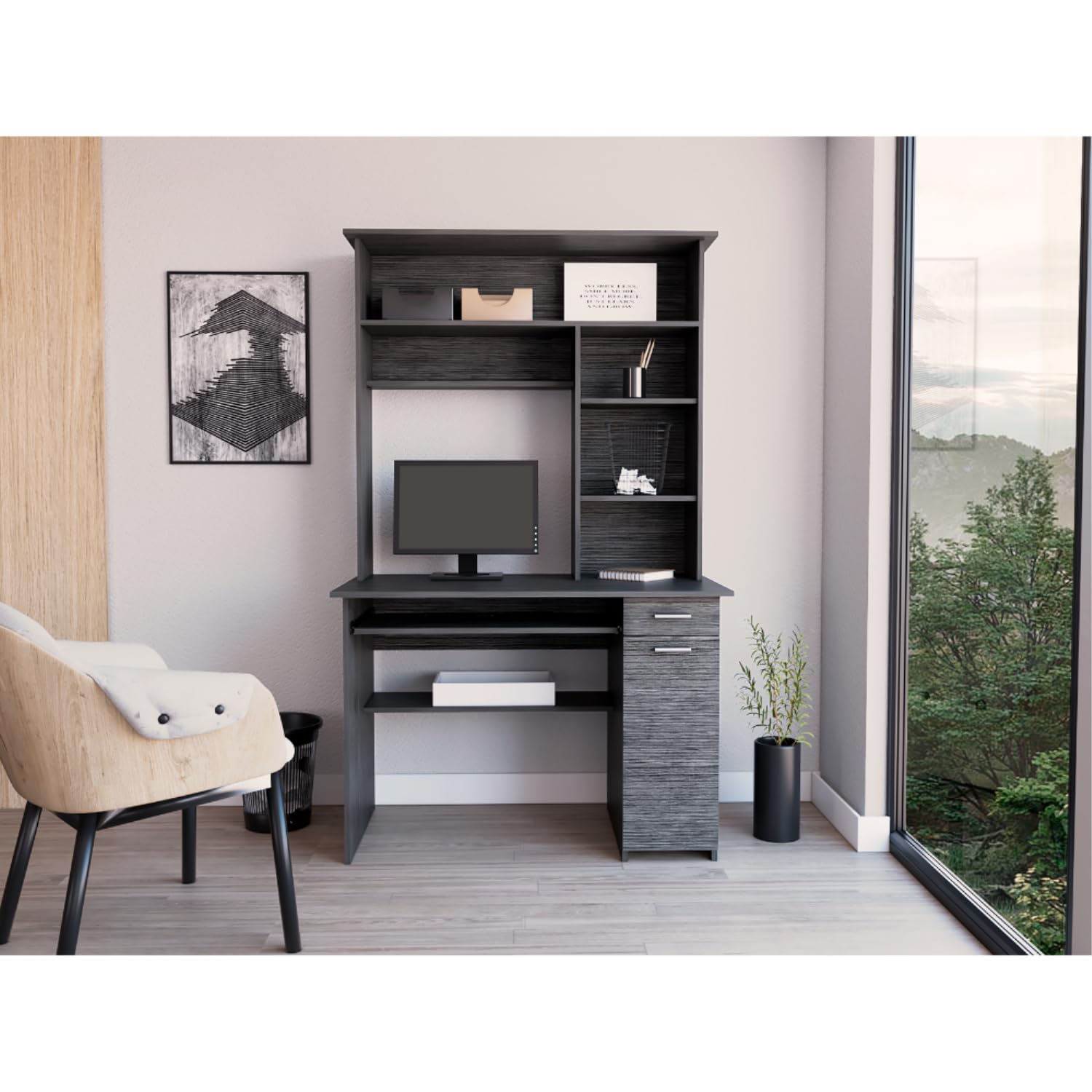 Xalo 180 Compu Hutch Desk-Grey Oak