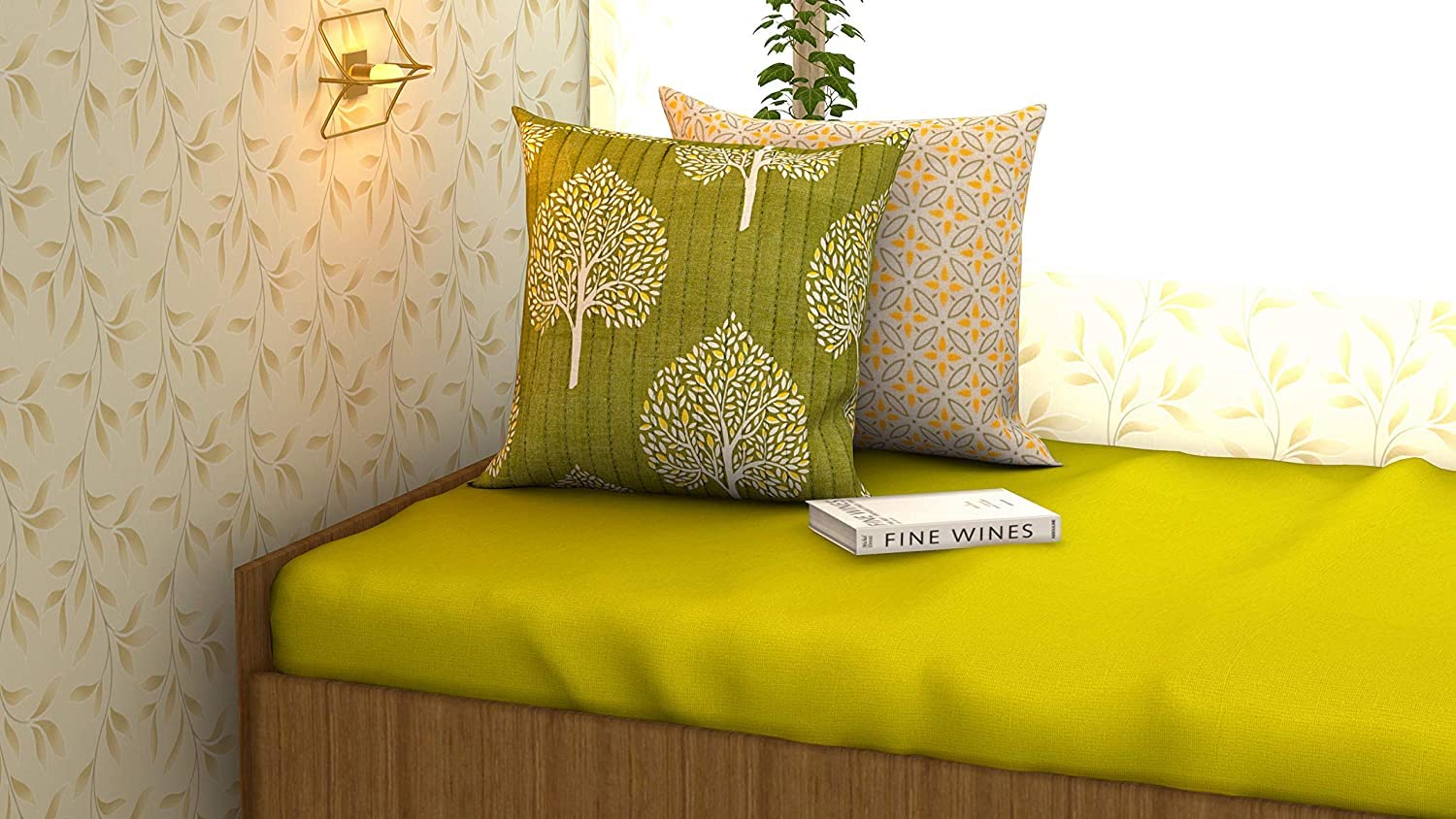 Amazon Brand  Umi Printed Cotton Quilted Cushion Cover| Reversible Cushion Covers,Set Of 2 Cushion Covers (16X16, Greenleaf)