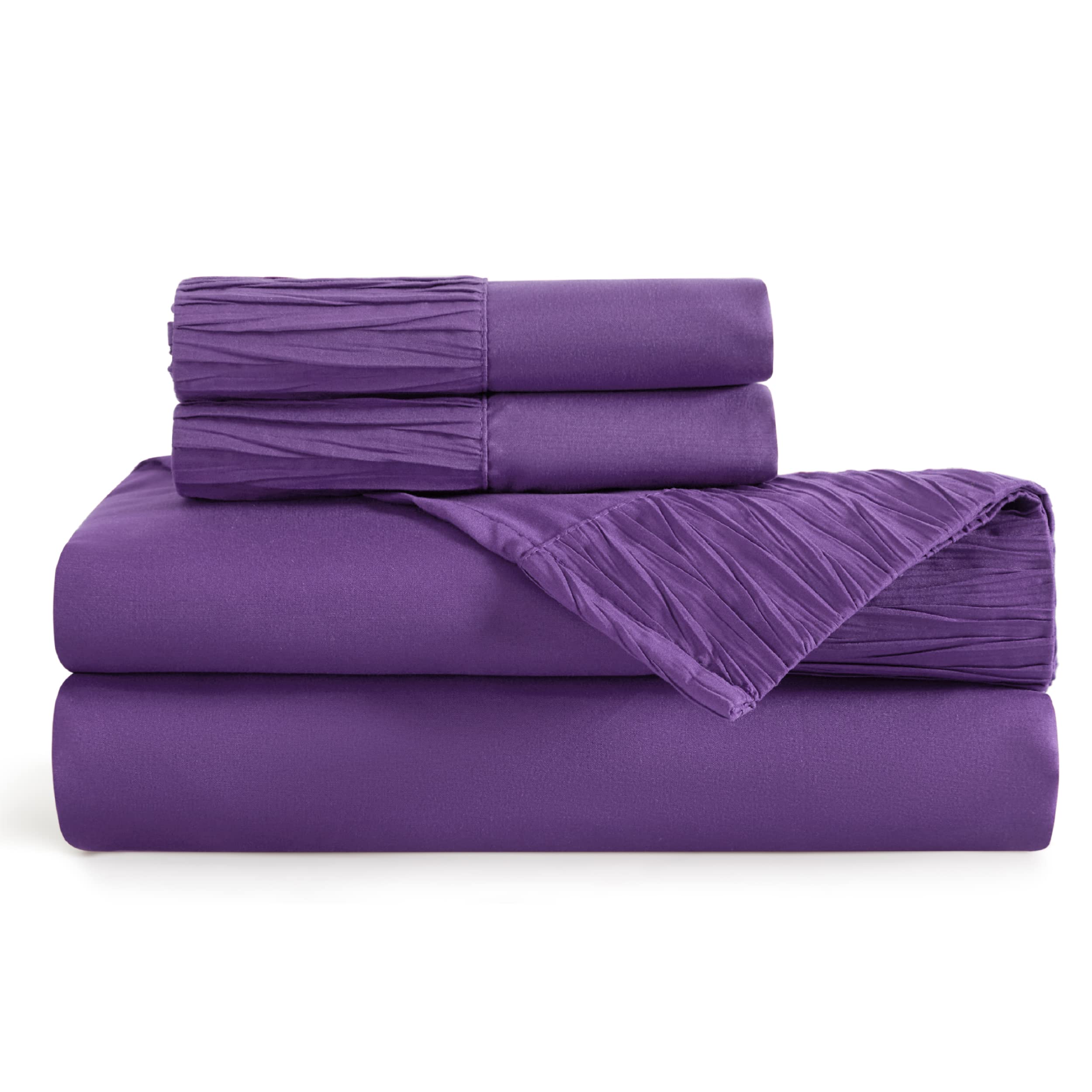 Bedsure King Size Sheets - Soft 1800 Sheets For King Size Bed, 4 Pieces Hotel Luxury Purple Sheets King, Easy Care Polyester Mic