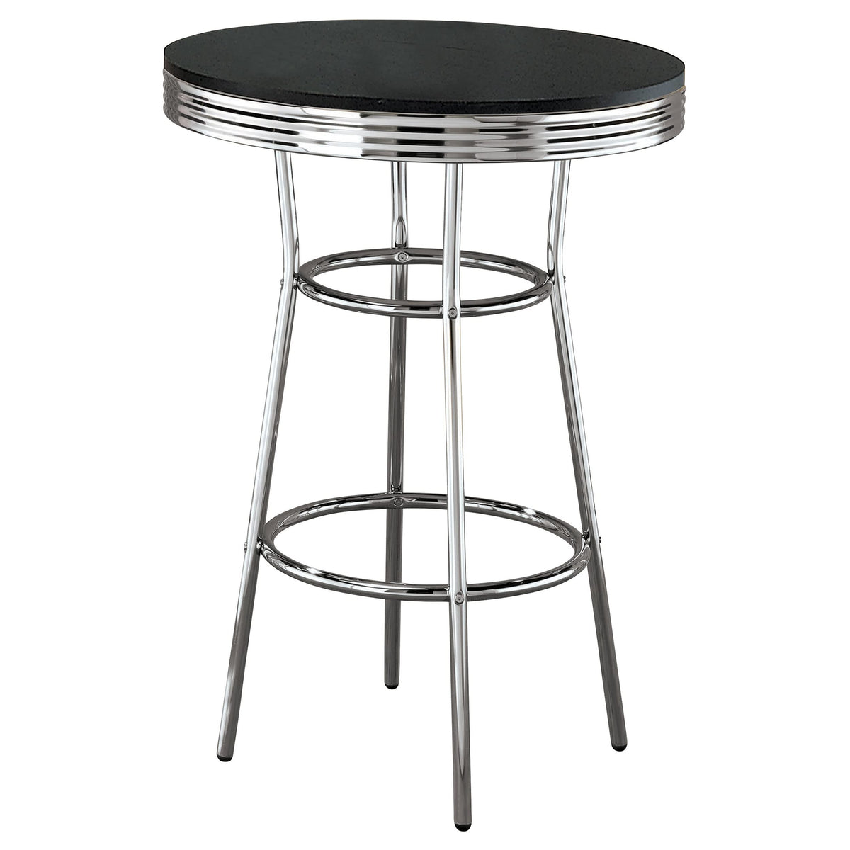 Coaster Home Furnishings Retro 1950s Soda Fountain Diner Pub Height Game Room Bar Table Black Laminate Top Sturdy Steel Chrome Base 2405