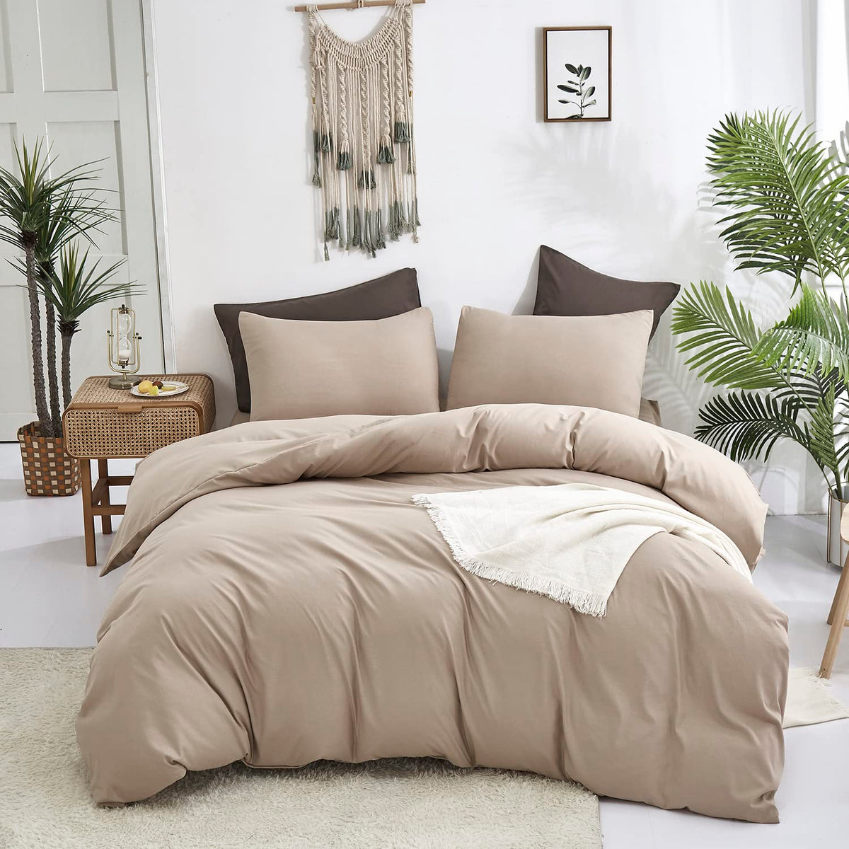 Karever Deep Champagne Comforter Set King Cream Coffee Bedding Set Khaki Comforter Set King Women Soft Dark Champagne Bedding Se