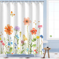 RosieLily Floral Shower Curtain Flower Shower Curtain Butterfly Shower Curtain for Bathroom Colorful Shower Curtain with 12 Hook