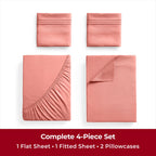 Mellanni Twin Sheet Set - 4-Piece Iconic Collection Bedding, (Including 2 Pillowcases), 16-Inch Deep Pocket, Easy Care, Extra Soft, Cooling Sheets, Brushed Microfiber - Coral
