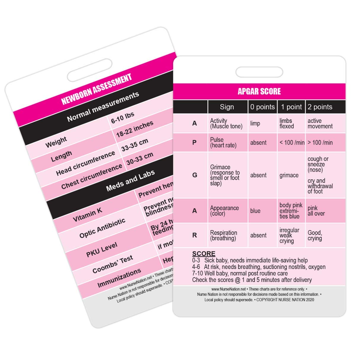 Apgar Score Reference And Newborn Assessment Vertical Badge Card - Excellent Resource For Nurses, Nursing Clinicals, And Rn Stud