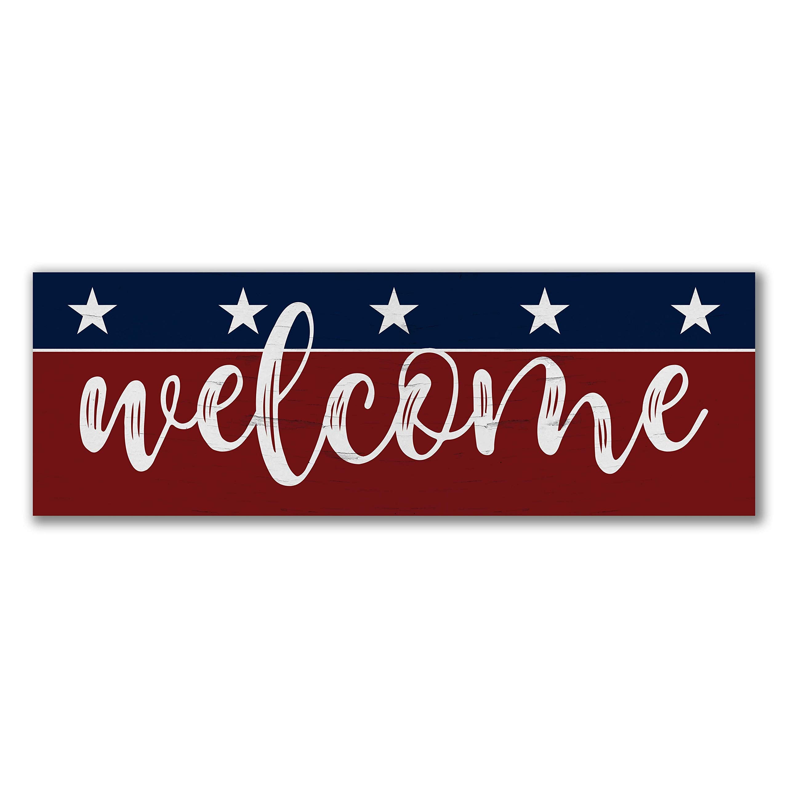 Welcome Patriotic Rustic Wood Wall Sign 6x18
