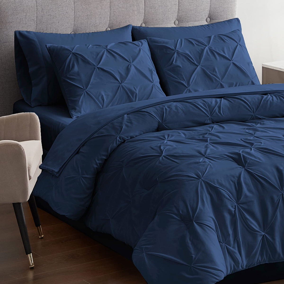 Maple&Stone King Comforter Set - 7 Pieces Pintuck Bed In A Bag King - Comforters King Size - Comforter Set With Sheets, Comforte