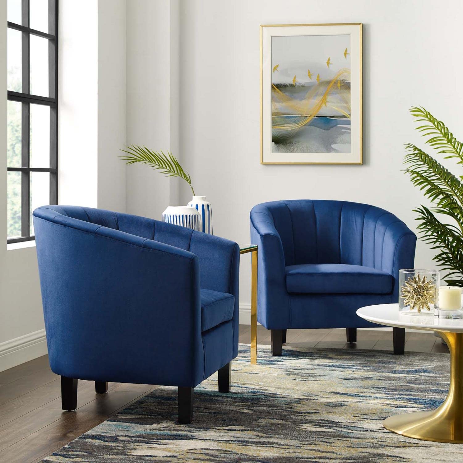 Modway Prospect Channel Tufted Performance Velvet Armchair Set Of 2, Navy