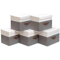 OUTBROS Large Collapsible Storage Basket with Lid, Linen Fabric Containers, Wardrobe Organiser For Towels, Clothes, 13 x 9.1 x 7
