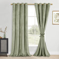 DWCN Light Sage Velvet Curtains 96 Inches Length - Tieable Super Soft Luxury Grommet Window Treatments Room Darkening Privacy Pr