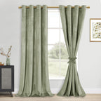 DWCN Light Sage Velvet Curtains 96 Inches Length - Tieable Super Soft Luxury Grommet Window Treatments Room Darkening Privacy Pr