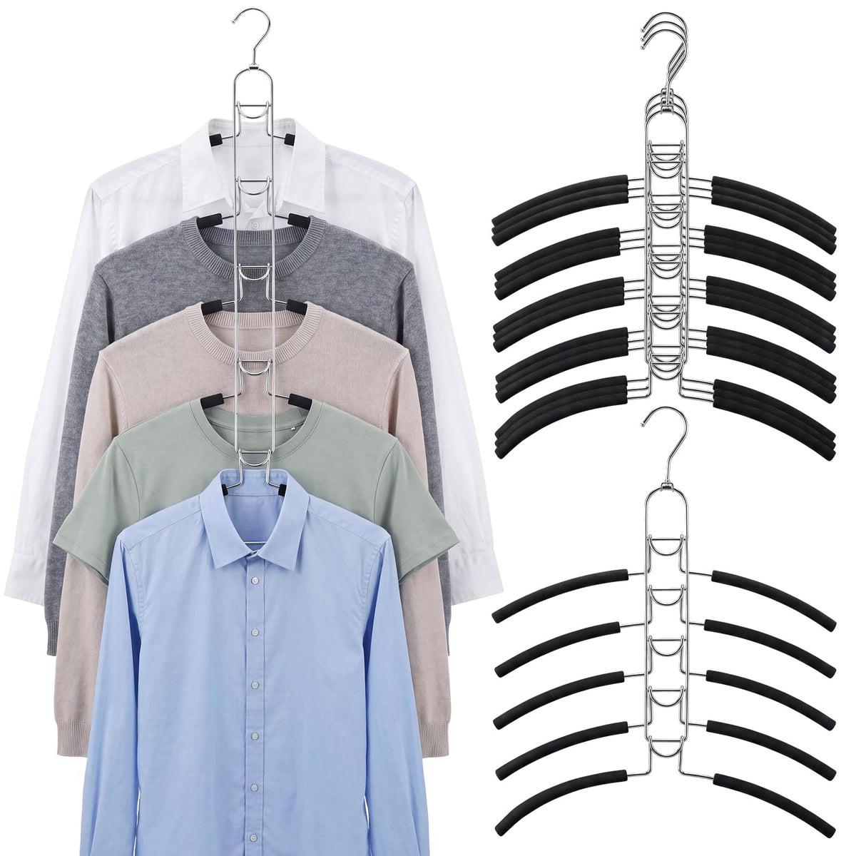 Pinkunn 4 Pack 5 in 1 Space Saving Hangers, NonSlip Foam Padded