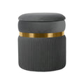 Techni Mobili Velvet Round Ottoman with Storage, Footrest or Modern Storage Ottoman with Gold Accent for Living Room Decor or Be