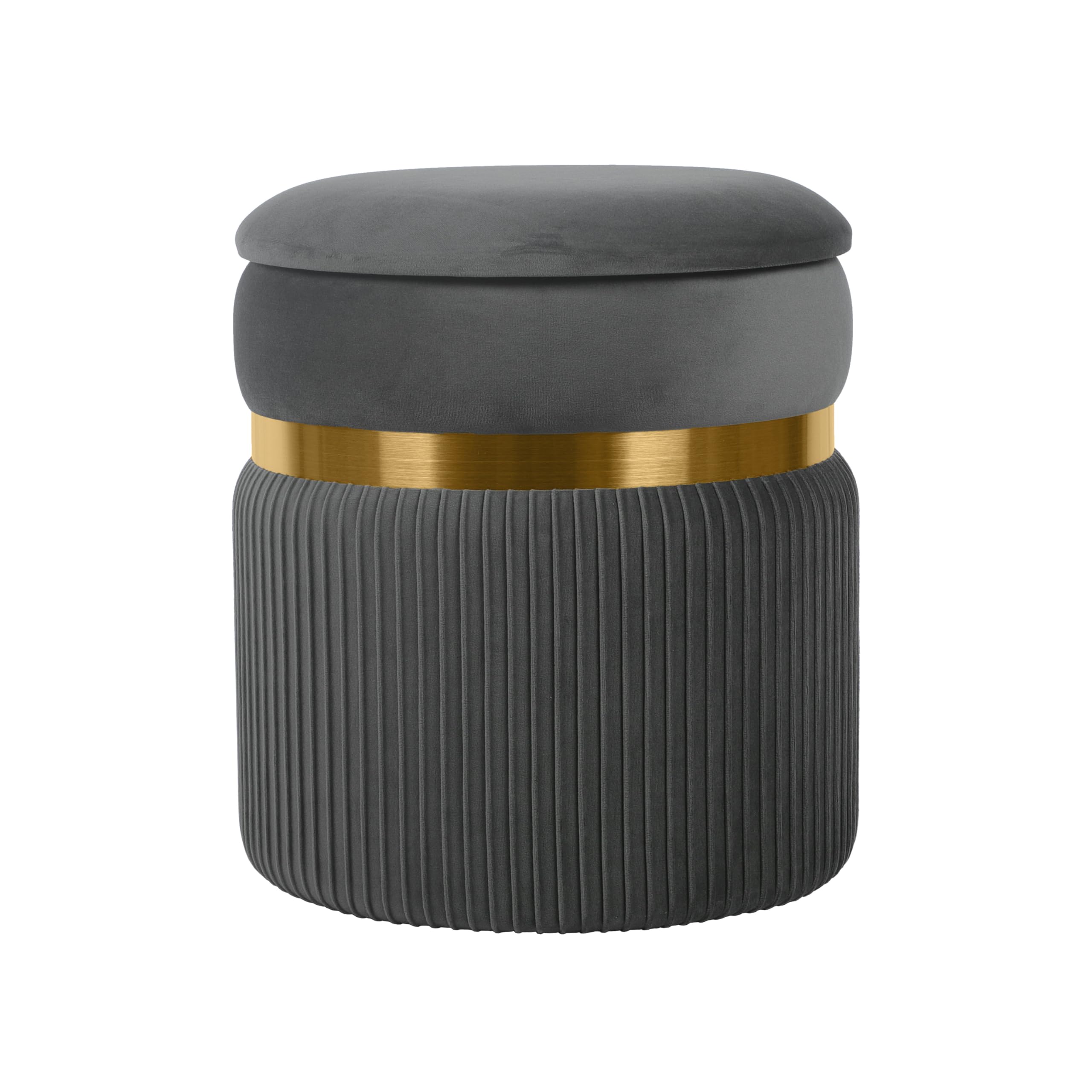 Techni Mobili Velvet Round Ottoman with Storage, Footrest or Modern Storage Ottoman with Gold Accent for Living Room Decor or Be