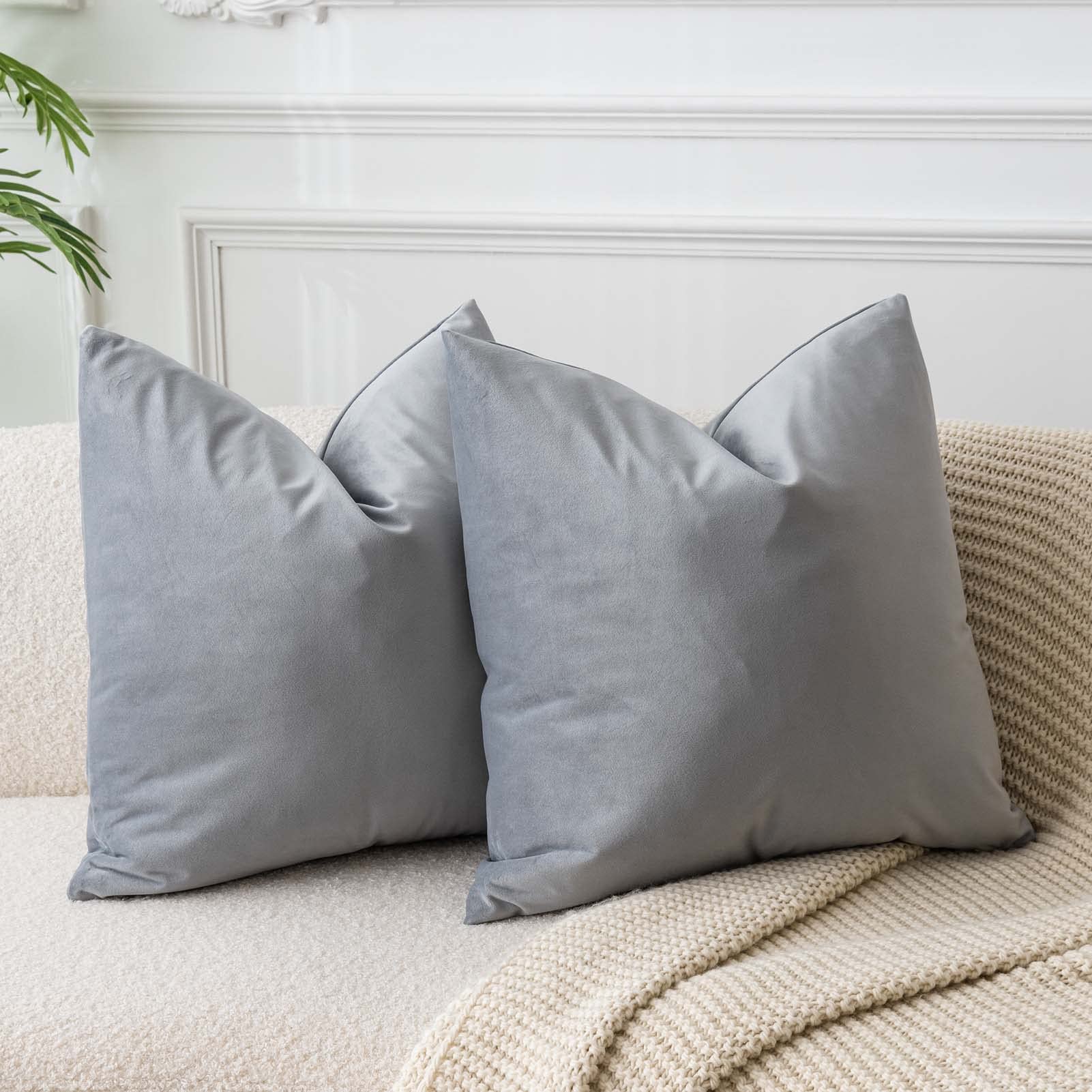 Juspurbet Silver Gray 28X28 Velvet Throw Pillow Covers Set Of 2,Decorative Solid Soft Pillow Covers For Couch Sofa Bed