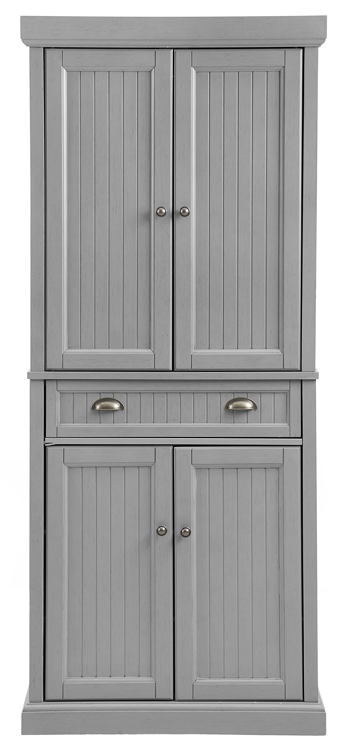 Crosley Furniture Seaside Coastal Pantry Storage Cabinet with Shelves, Kitchen, Dining, or Laundry Room, Distressed Gray