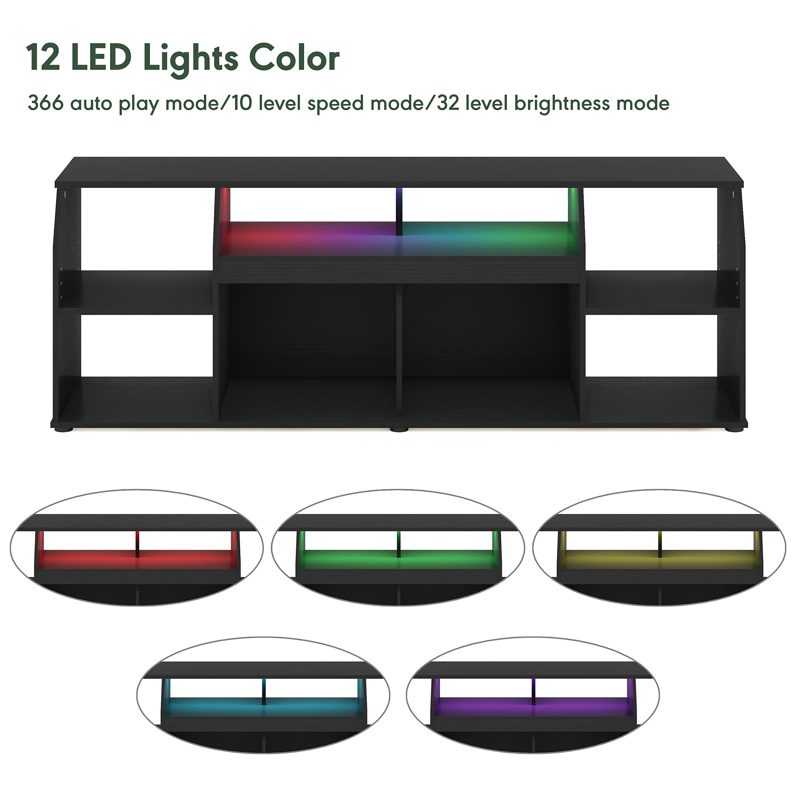 Furinno Jaya Tv Stand For Up To 65 Inch Tv, Gaming Enterteinment Center With Led Lights, Living Room Media Console Table, Americano