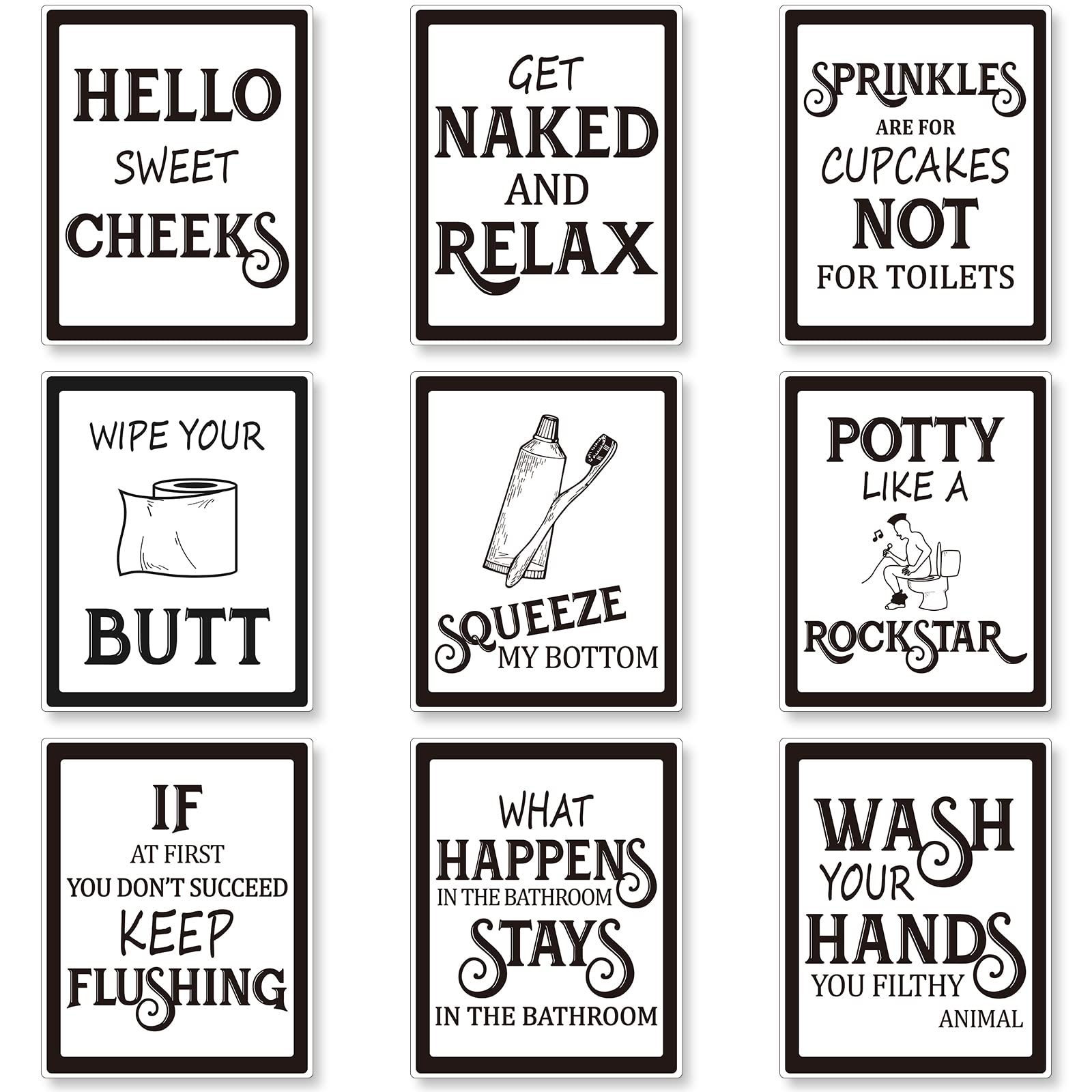 9 Pieces Bathroom Wall Decor, Funny Vintage Bathroom Sign Bathroom Quotes Sayings Art Prints Bathroom Posters for Wall Restroom 
