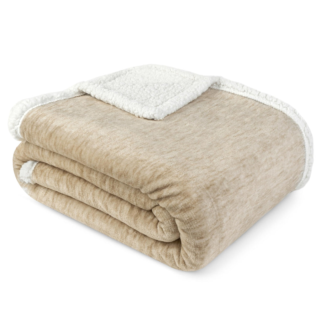 Pavilia Melange Cream Sherpa Blanket Throw For Couch, Warm Soft Cozy Reversible Blanket Sofa Bed, Thick Plush Large Fleece Car B