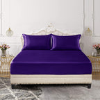 Siinvdabzx 3-Piece Set Satin Full Fitted Sheet & 2 Pillowcase, Purple Silky Soft Fitted Bottom Sheet, Wrinkle Free, Fade Resista
