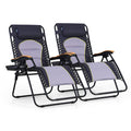 Phi Villa Xxl Oversized Padded Zero Gravity Chair, Foldable Patio Recliner, 30' Wide Seat Anti Gravity Lounger With Cup Holder, Set Of 2, Support 400 Lbs (Gray Accent)