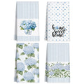 FuWeave 4 Pack Blue Hydrangea Kitchen Towels, Farmhouse Floral, 18x26 Inch