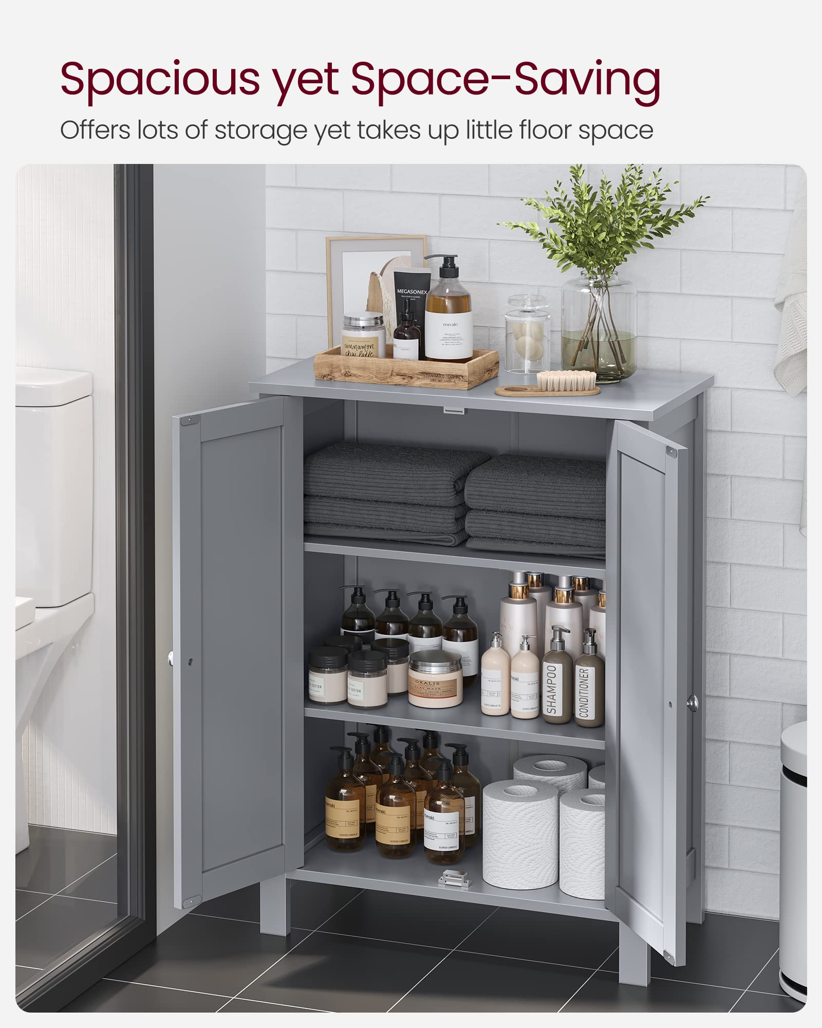 Vasagle Bathroom Floor Storage Cabinet, Bathroom Storage Unit With 2 Adjustable Shelves, Bathroom Cabinet Freestanding, 11.8 X 23.6 X 31.5 Inches, Dove Gray Ubcb060P36
