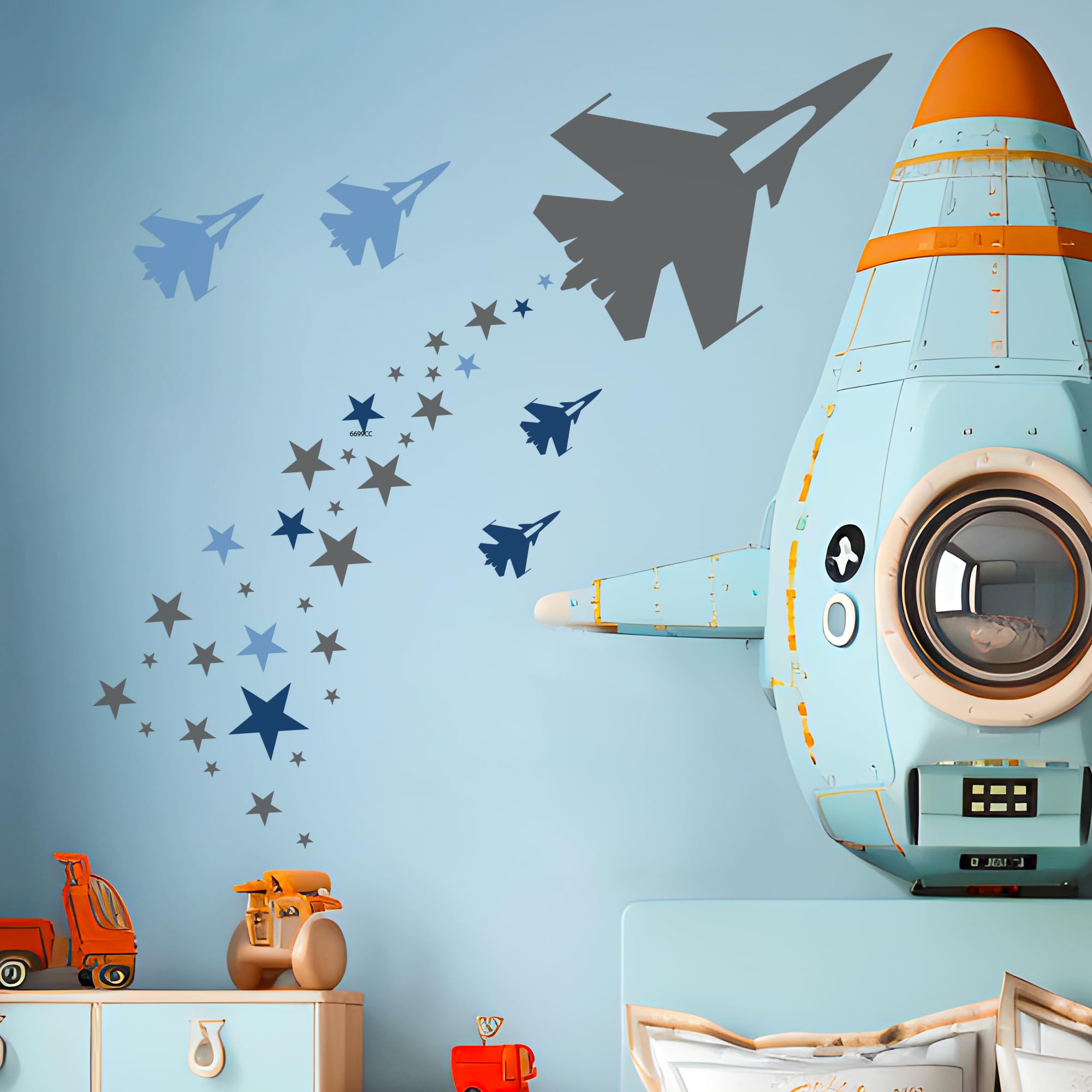 Airplanes and Stars Wall Decor Living Room I Wall Decal for Home Bedroom I Nursery Wall Decal for Baby Boy Decoration I Stickers