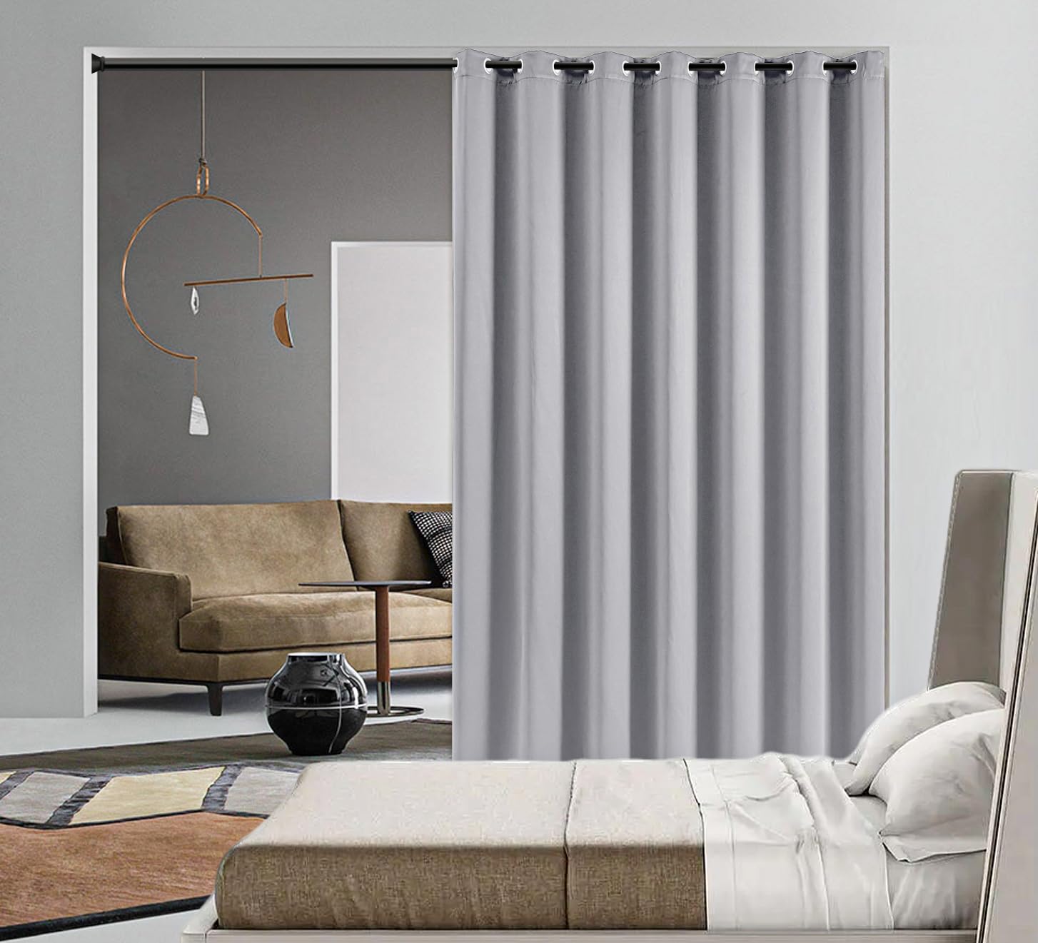 Pi Blackout Divider Door Curtains,Ring Top Privacy Room Darkeing Door Curtains Thermal Insulated Window Treatment For Living Room/Bedroom/French Door/Patio/Glassdoor(Light Grey, W100Xl108)