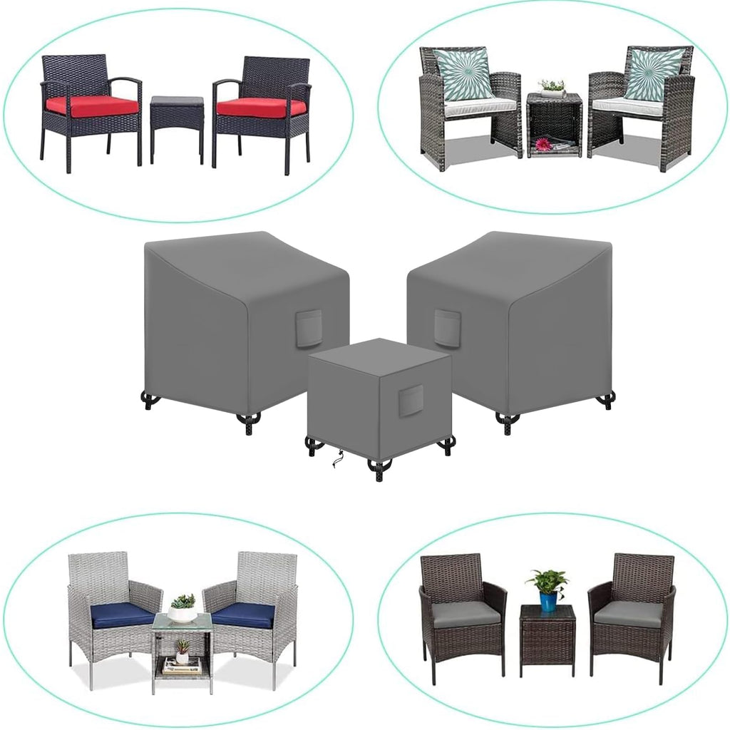 Siruiton 3 Piece Outdoor Veranda Patio Garden Furniture Cover Set With 420D Durable And Water Resistant Fabric,Fit For Outdoor Wicker Patio Furniture Sets/Rattan Chair Conversation Sets-Grey